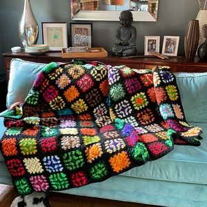 Vintage hand crocheted, granny, square, blanket